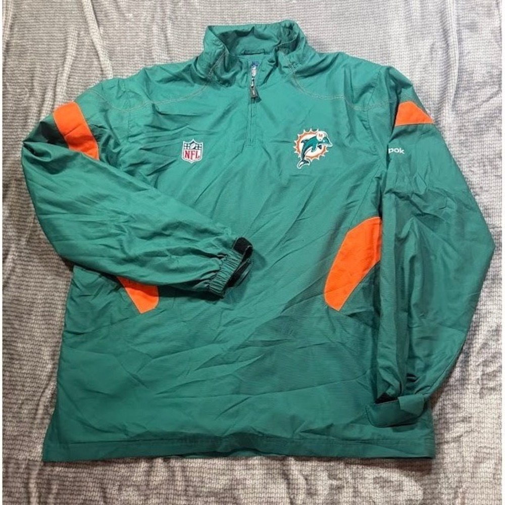 Reebok NFL Onfield Miami Dolphins Quarter Zip Windbreaker Jacket Mens L Green